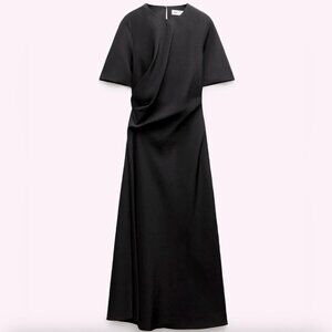 NWT Zara black side drape black maxi dress